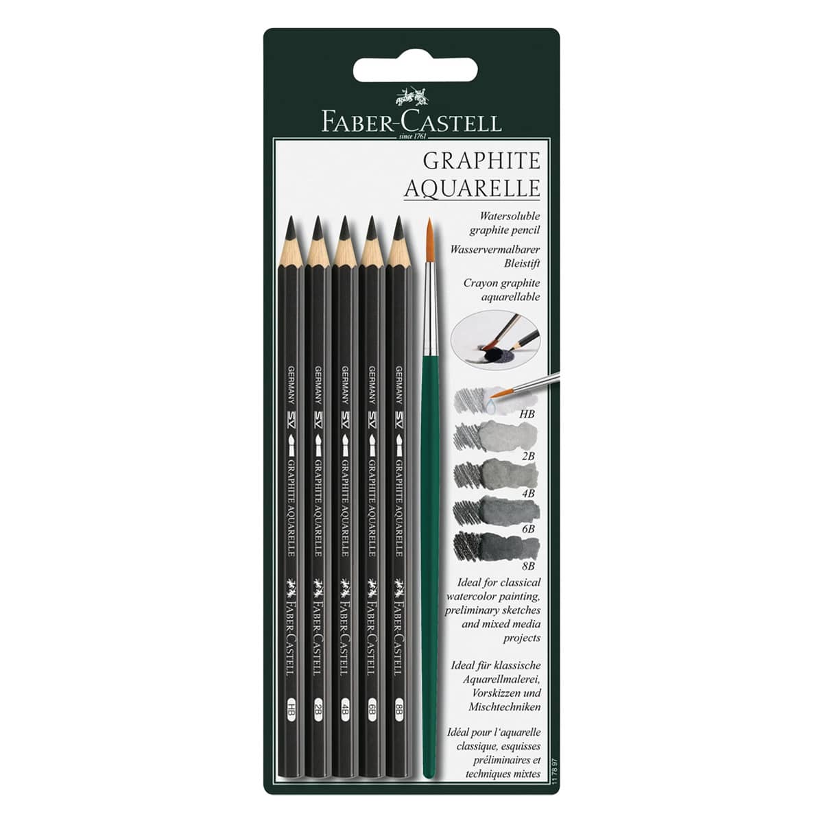 Faber-Castell Graphite Aquarelle Pencil, Set of 5