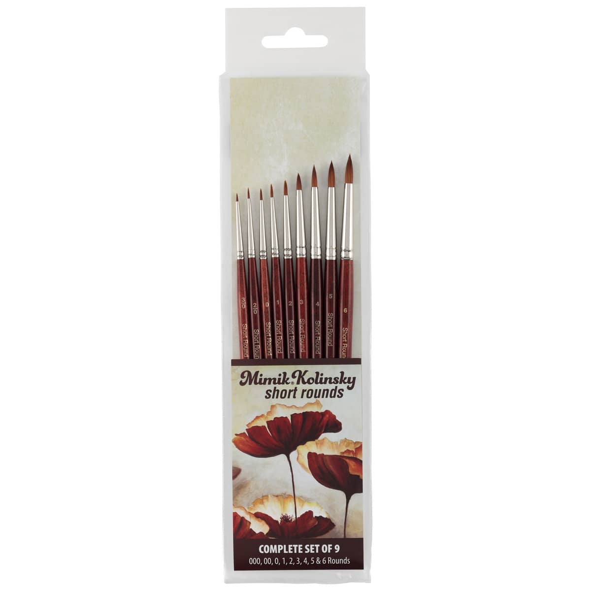 Mimik Kolinsky Synthetic Sable Short Handle Brush, Short Round Set of 9