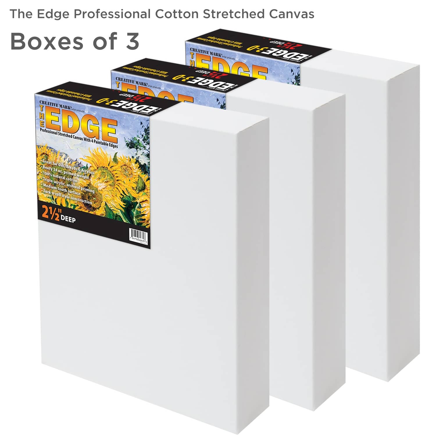 The Edge All Media Cotton Deluxe Stretched Canvas 2-1/2 Deep boxes