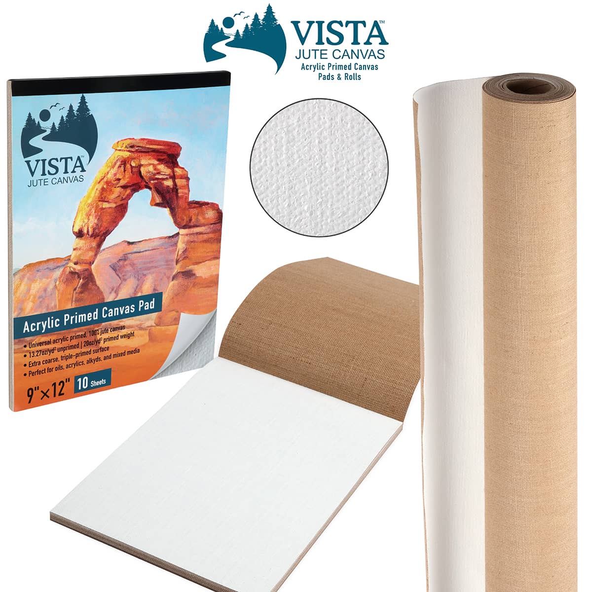 Vista Jute Acrylic-Primed Canvas Pads and Rolls