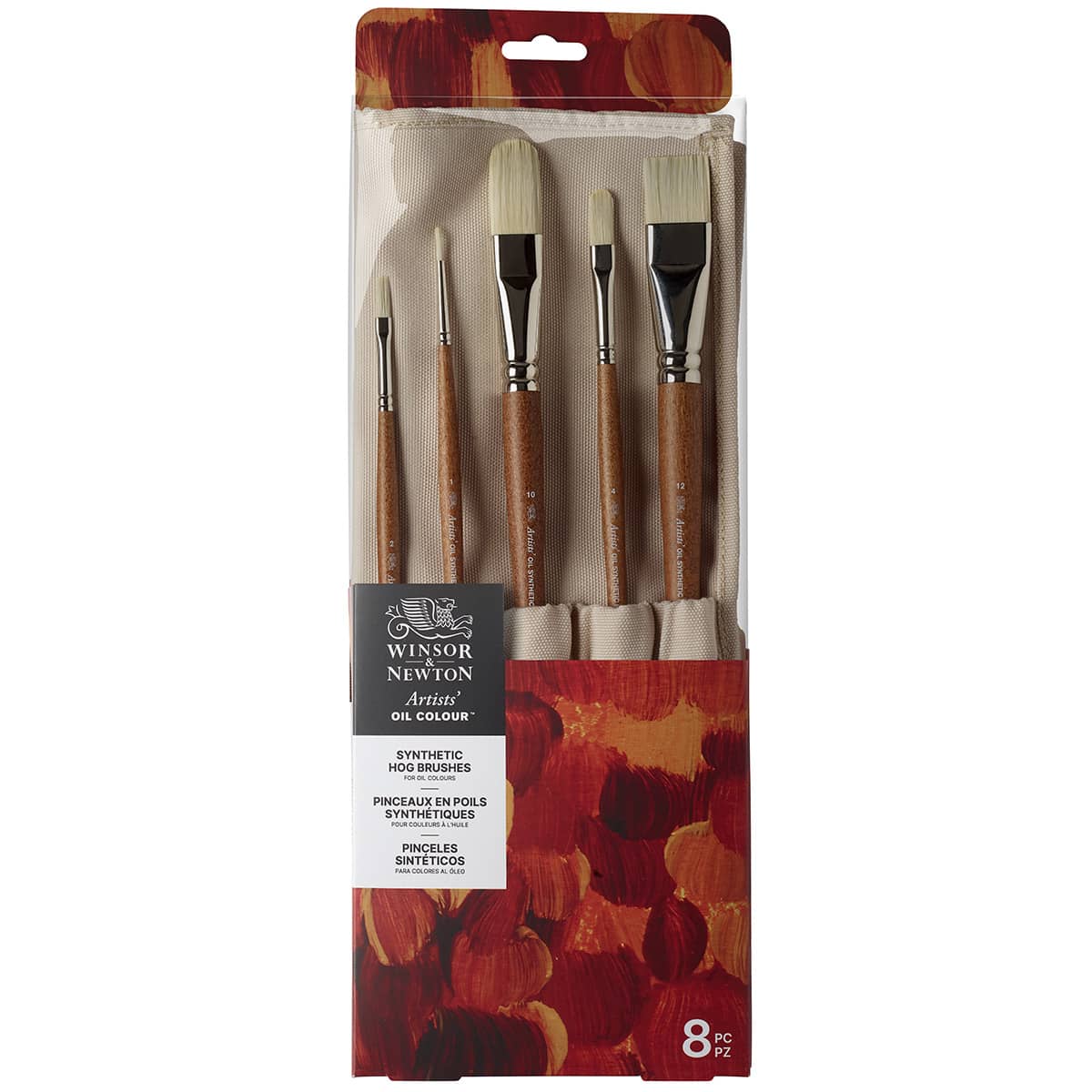 Winsor & Newton Artists' Oil Synthetic Hog Brushes - Assorted Set of 8 + Roll Up Case