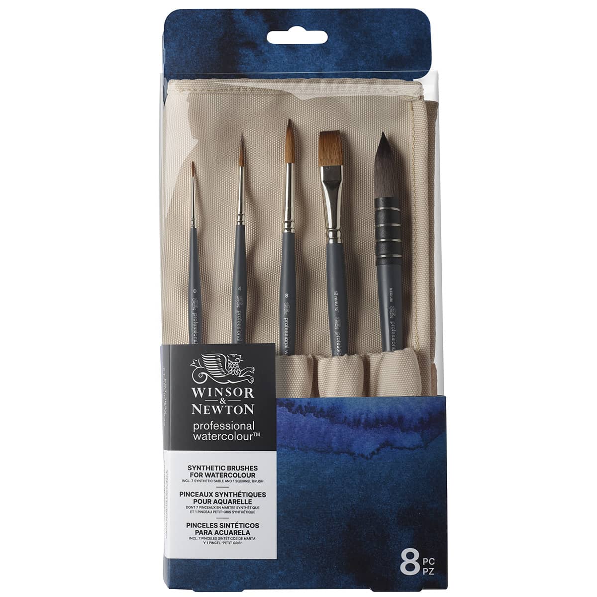 Winsor & Newton Professional Synthetic Watercolour Brushes, Set of 8 + Roll Up Case