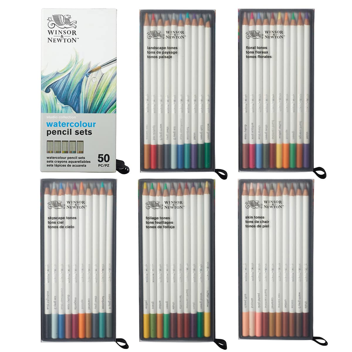 Winsor & Newton Studio Collection Watercolour Pencil - 5 Drawer Box, Set of 50