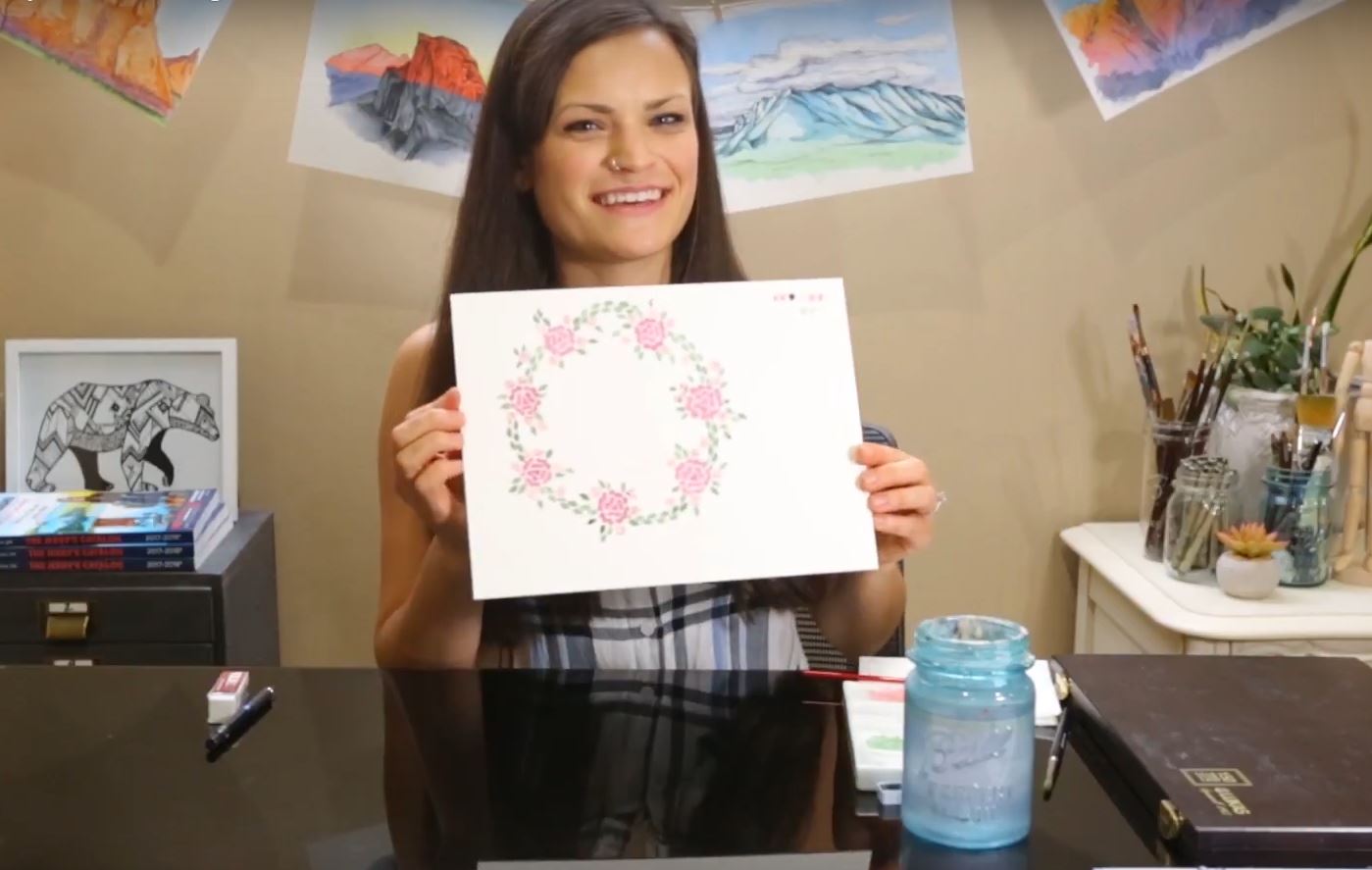 Create a Wreath Beginners Watercolor Tutorial - Lisa Kowieski Art Lesson