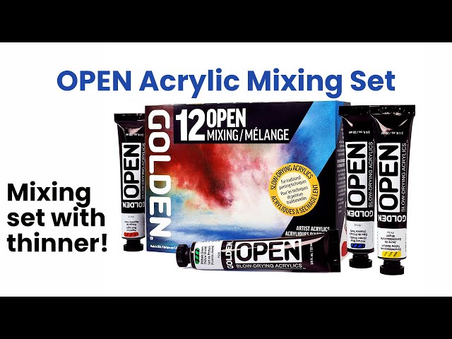 GOLDEN OPEN Acrylic Mixing Set of 12 + Thinner