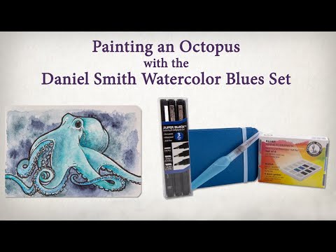 See the DANIEL SMITH Watercolor Half Pan Set of Blues create an Octopus Painting