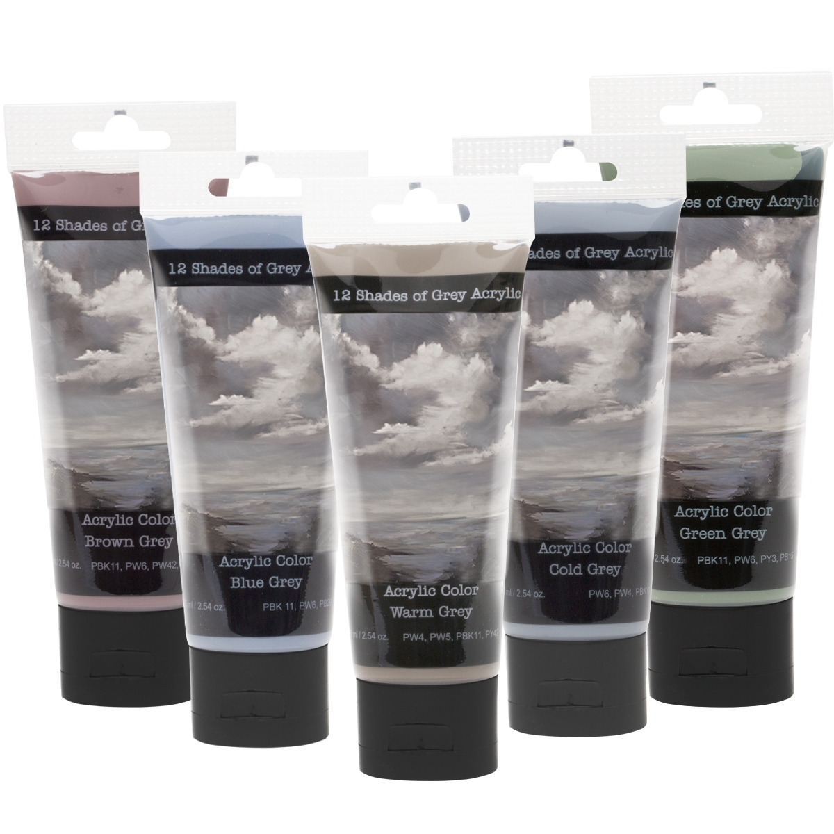 12 Shades Of Grey Acrylic Paint Colors - 75ml Tubes