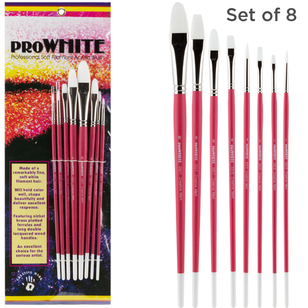 Pro White Professional Acrylic Brush Set of 8
