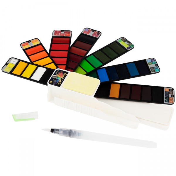 Fan-Pan Artist Watercolors Set Of 42 Colors With Water Brush