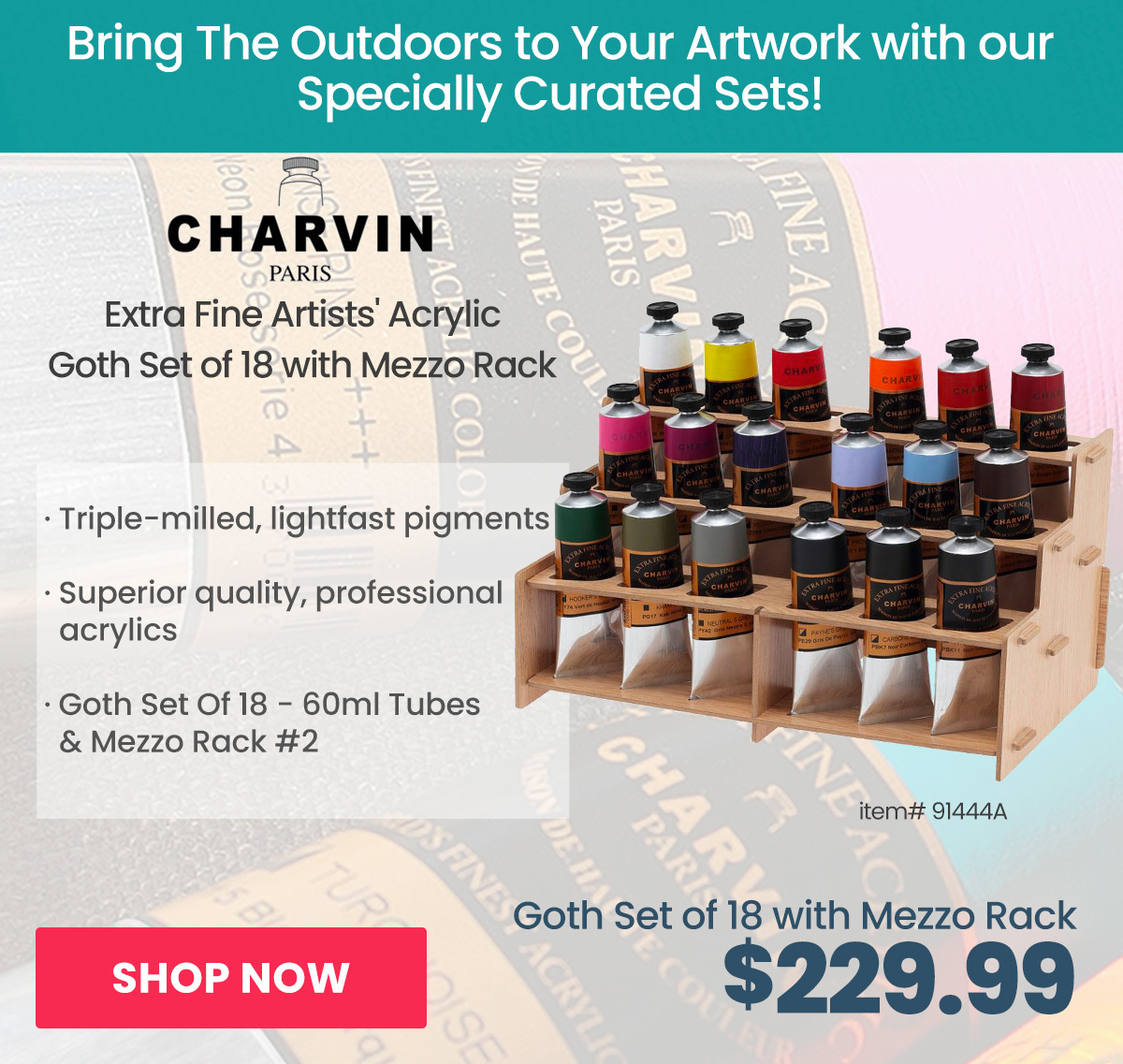 Charvin Extra-Fine Acrylics - Goth Set Of 18, 60ml Colors w/ Mezzo Rack #2
