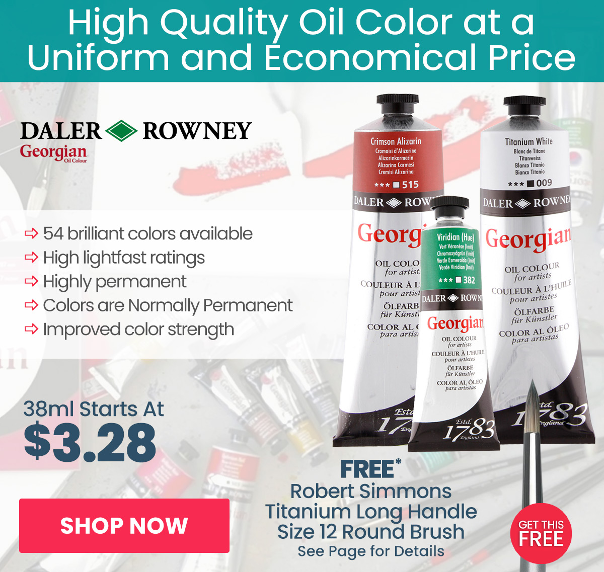 Daler-Rowney Georgian Oil Colors - Free Size 12 Round Brush