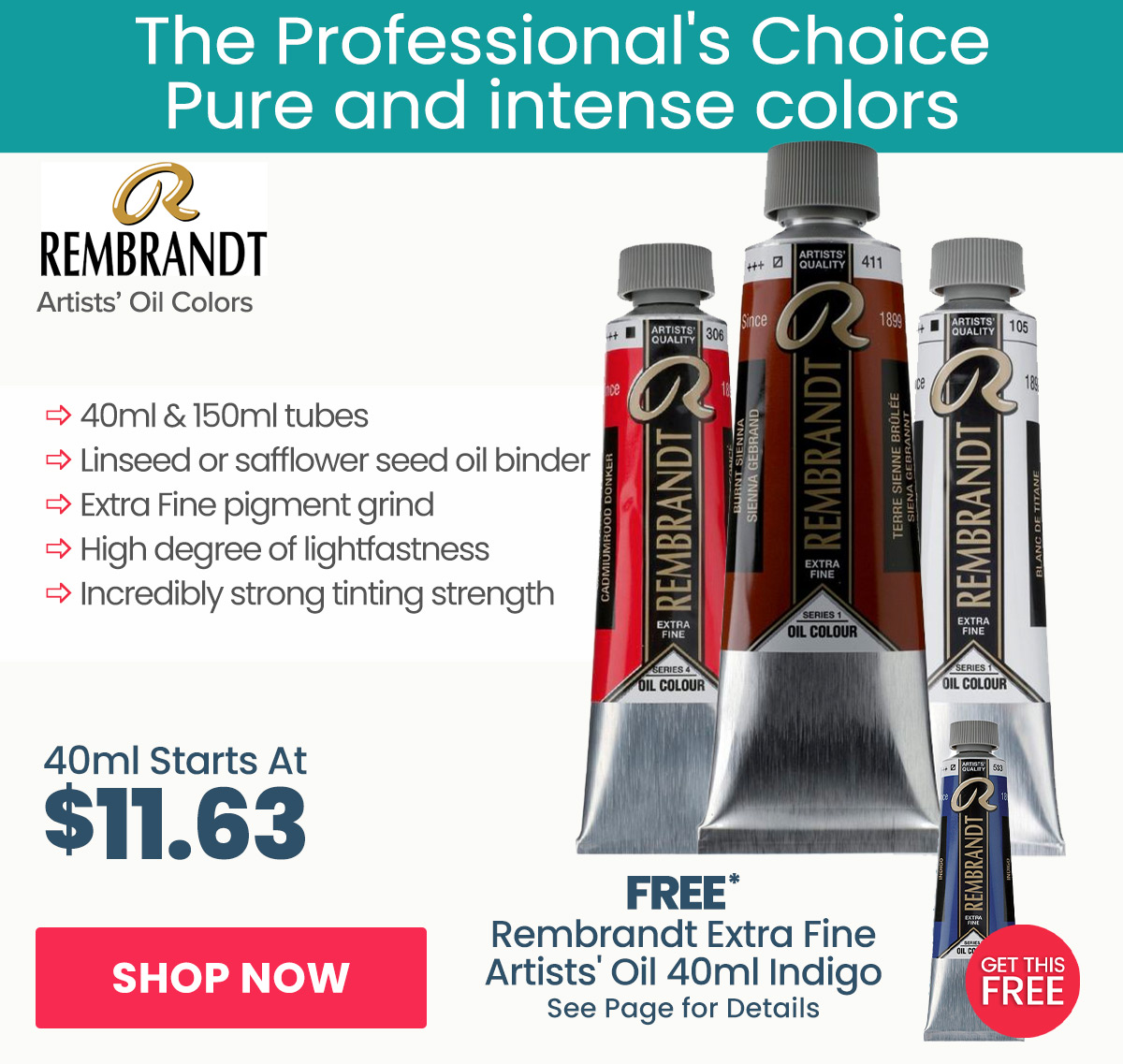 Free Gift with Purchase - Rembrandt Extra Fine Artists' Oil Paints