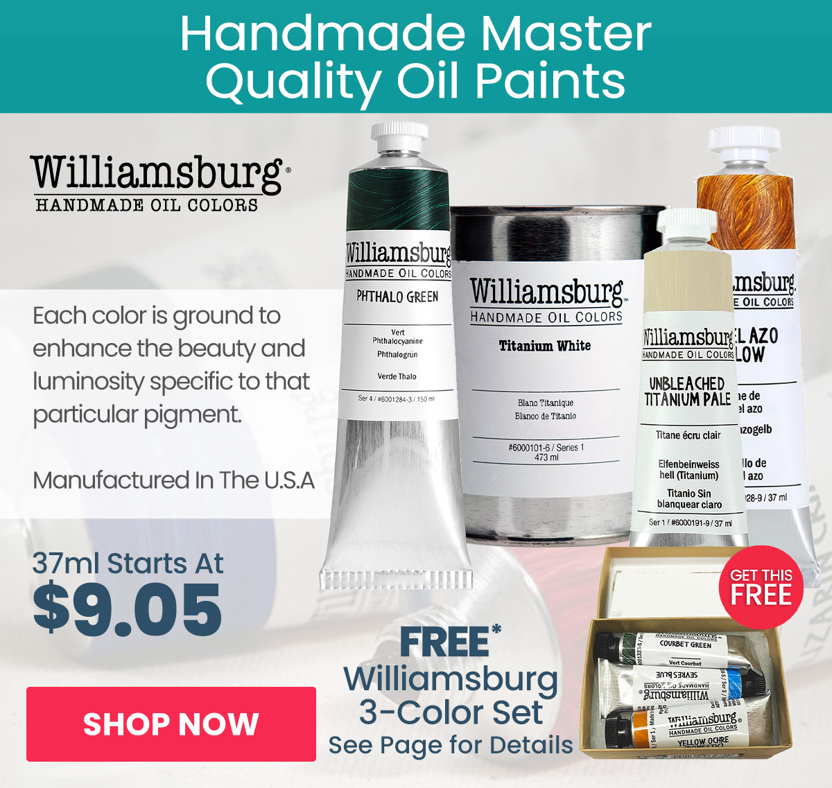 Williamsburg Handmade Oil Paints - Free 3 color Set