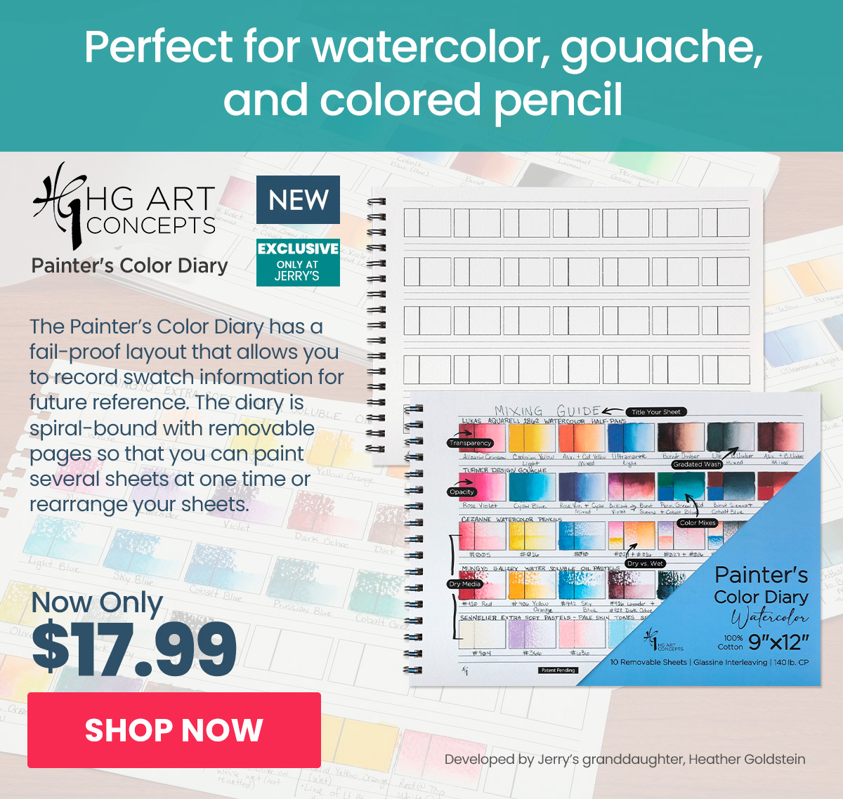 Painter's Color Diary, 9"x12" Watercolor Spiral 140lb Cold Press, 10 Pages