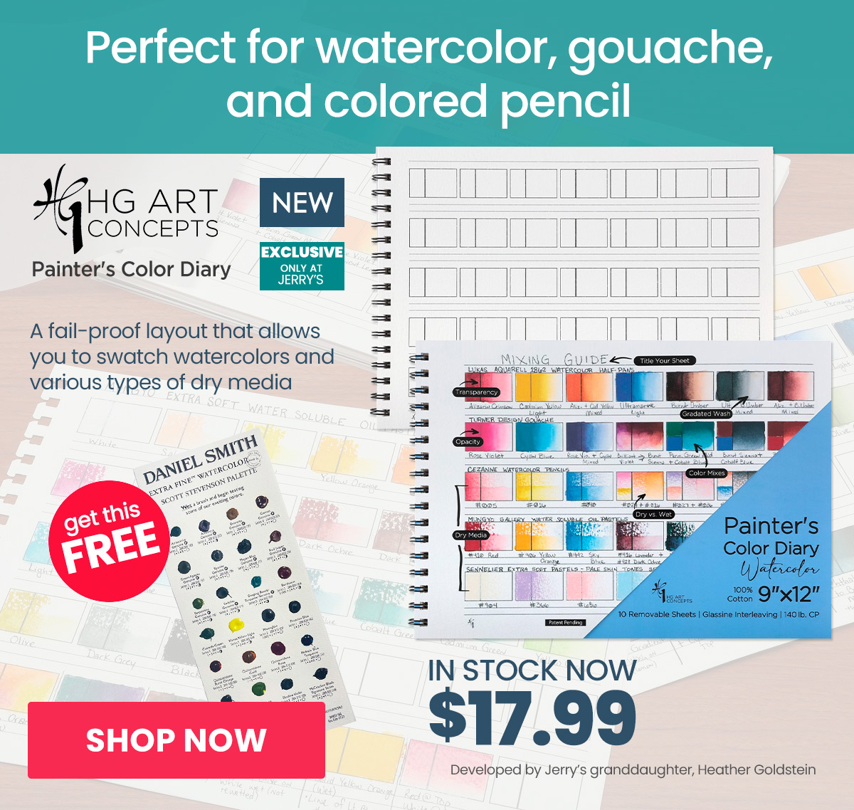 Painter's Color Diary, 9"x12" Watercolor Spiral 140lb Cold Press, 10 Pages