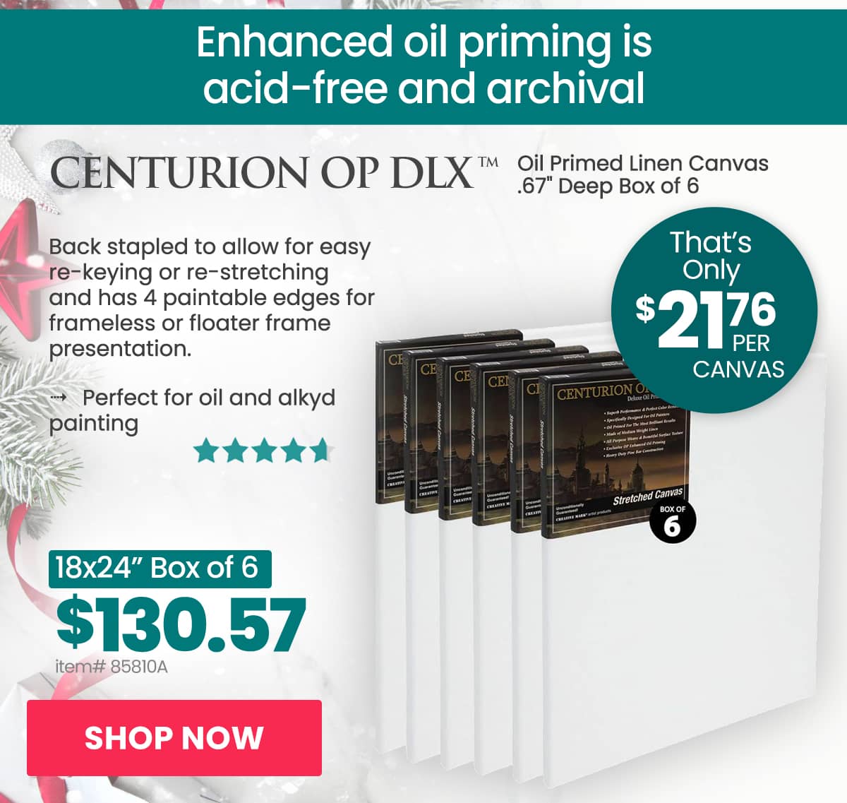 Centurion Deluxe Oil Primed 18x24 Linen Canvas .67 Deep (Box of 6)