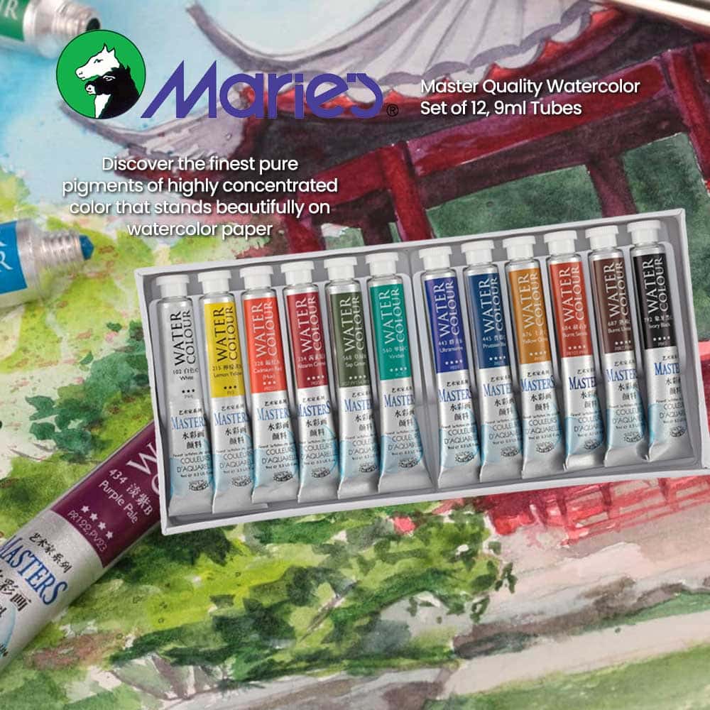Marie's Master Quality Watercolor Set of 12, 9ml Tubes