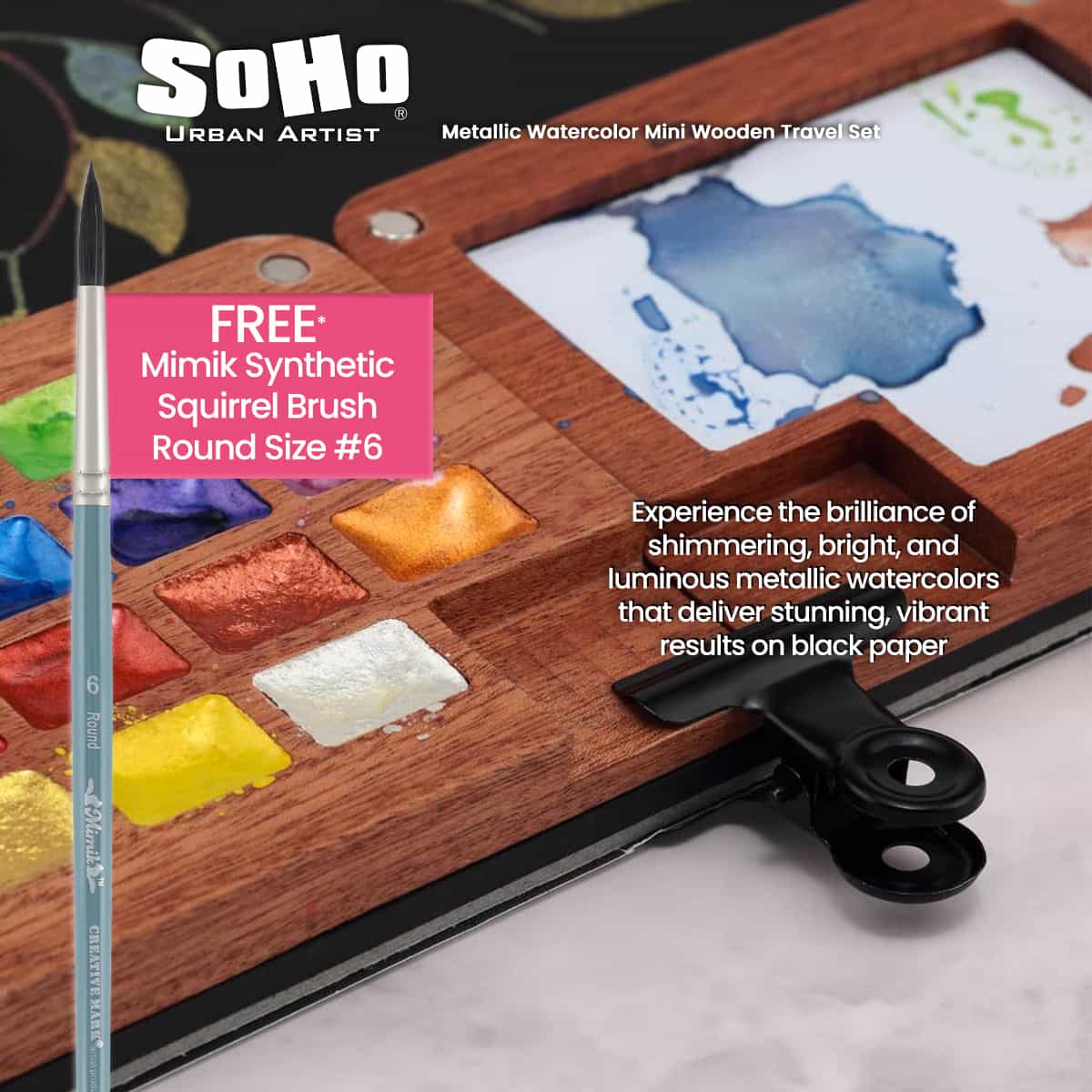 SoHo Urban Artist Metallic Watercolor Mini Wooden Travel Set of 15