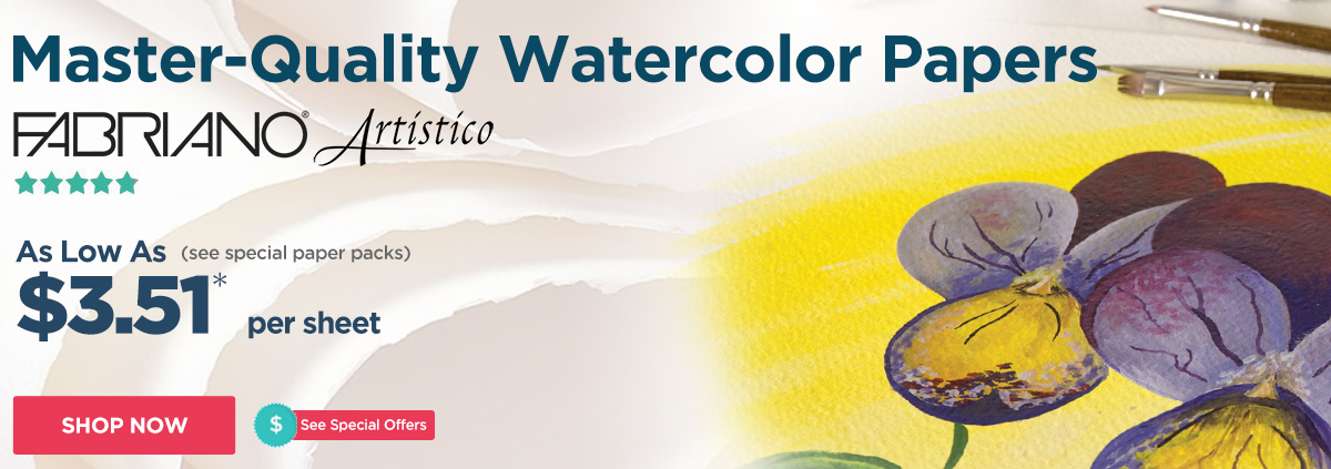 Fabriano Watercolor Papers - Top selling watercolor paper only $3.51 per sheet