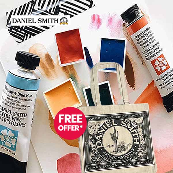 Daniel Smith watercolor supplies with free Daniel Smith tote bag promotion