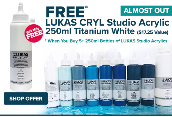 Buy 5 or more 250ml bottles of Lukas Cryl Studio Acrylic and receive a 250ml Titanium White a $17.25 value FREE*!