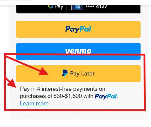 PayPal pay in 4 checkout button
