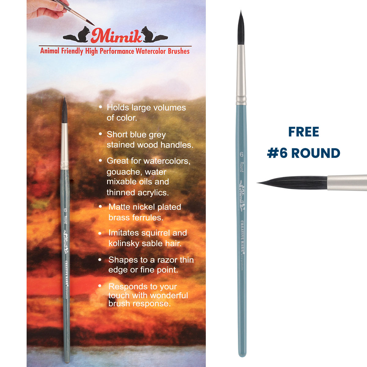Mimik High Performance Synthetic Squirrel Round Size #6 Brush