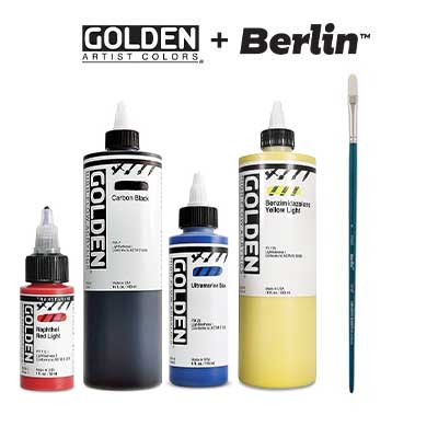 Buy $75+ of Golden High Flow Acrylics (open stock only) and receive a Berlin Acrylic Long Handle Filbert #12 Brush FREE