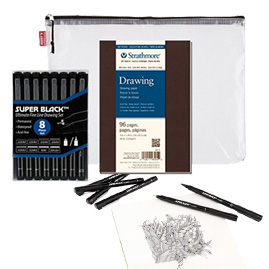 Drawing Journal and Super Black Fineliners Gift Set