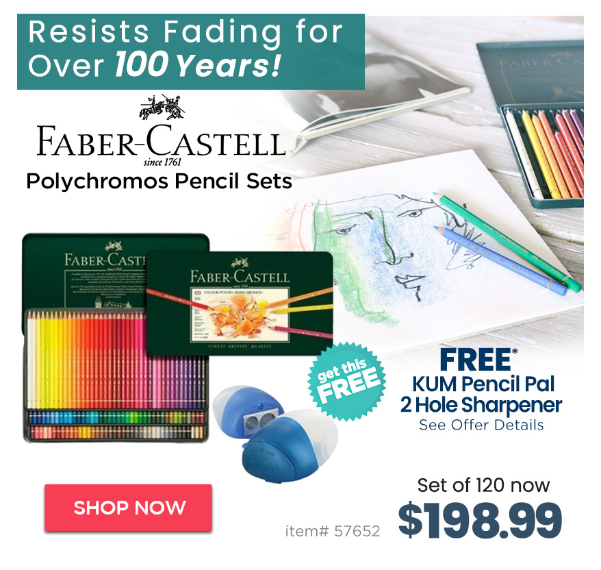 Faber-Castell Polychromos Pencil Tin Set 120, Free KUM Sharpener