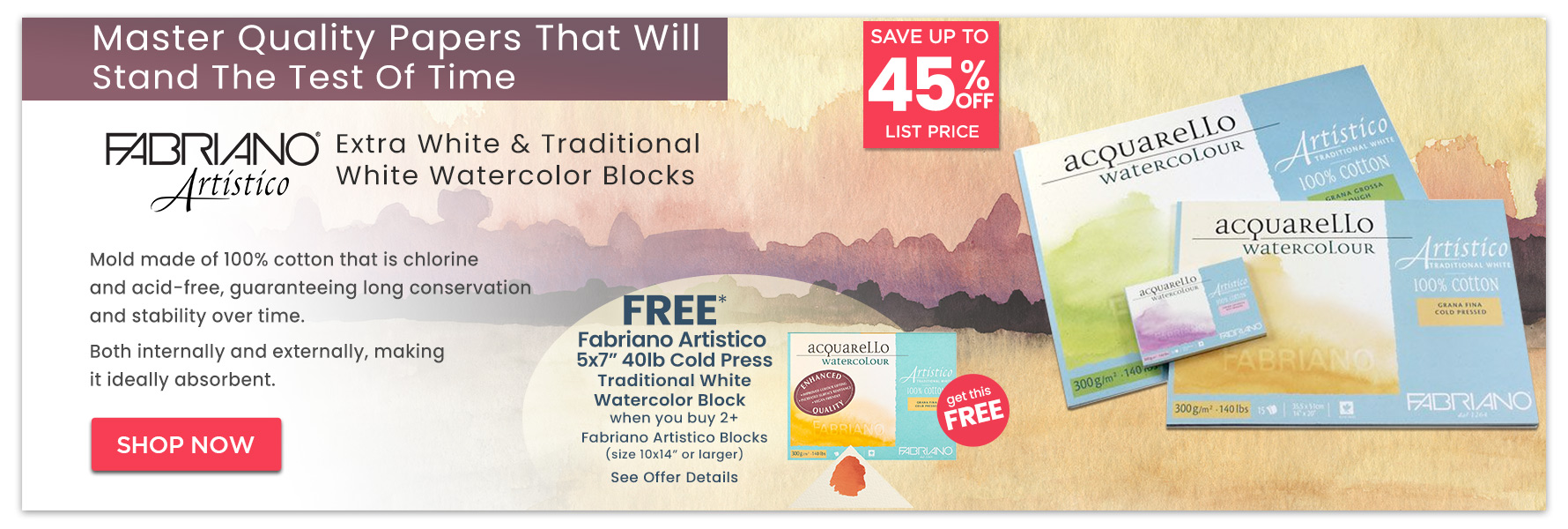 Fabriano Artistico Extra White & Traditional White Watercolor Blocks 