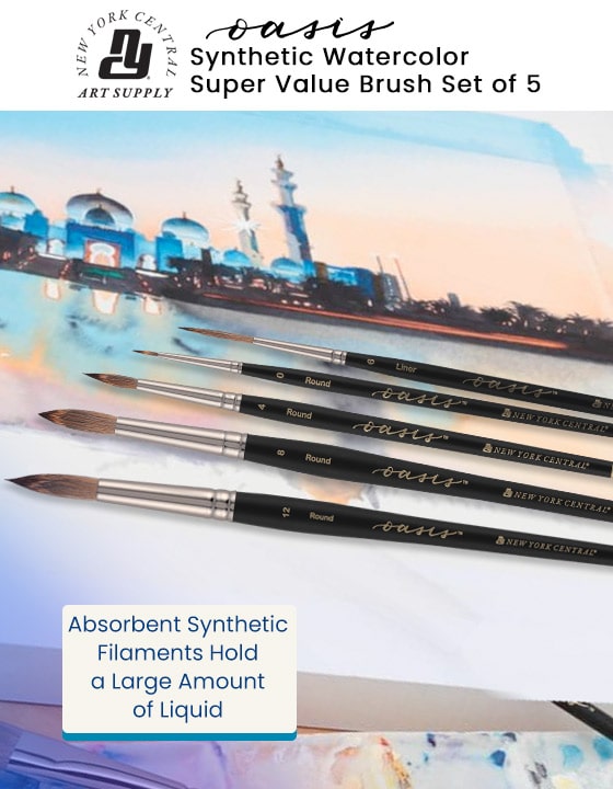 New York Central Oasis Synthetic Watercolor Super Value Brush Set of 5