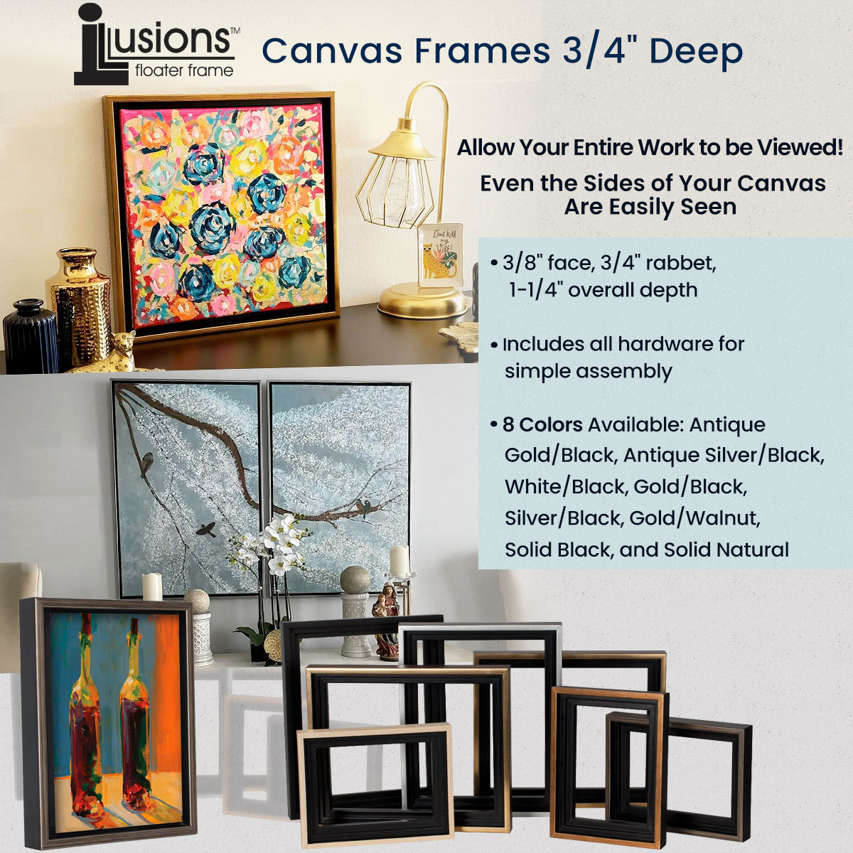 Illusions 3/4 Deep Canvas Floater  Frames 