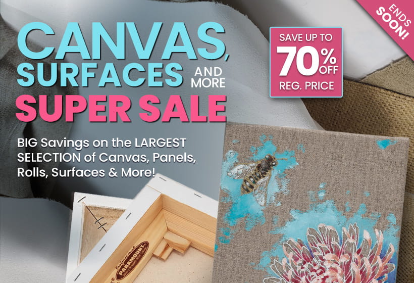 Top Banner for sale page that reads Shop Jerry's Everything Canvas, Surfaces and More Super Sale with Savings Up to 70 percent Off Regular Price