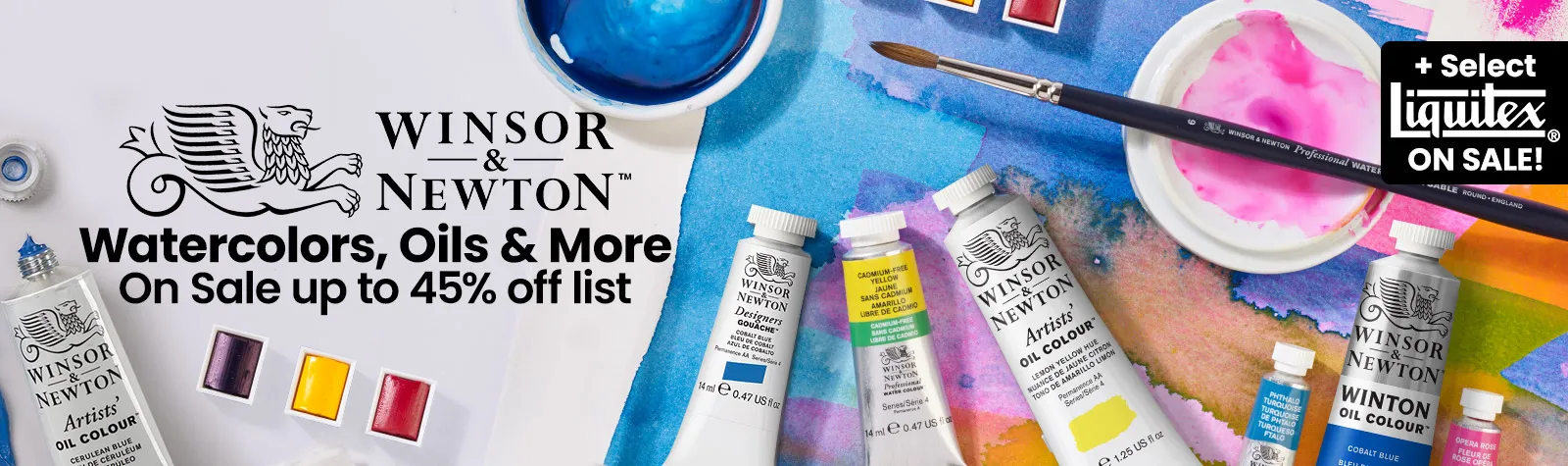 Shop Winsor and Newton watercolors + Liquitex  big sale - up to 45 percent off list price 