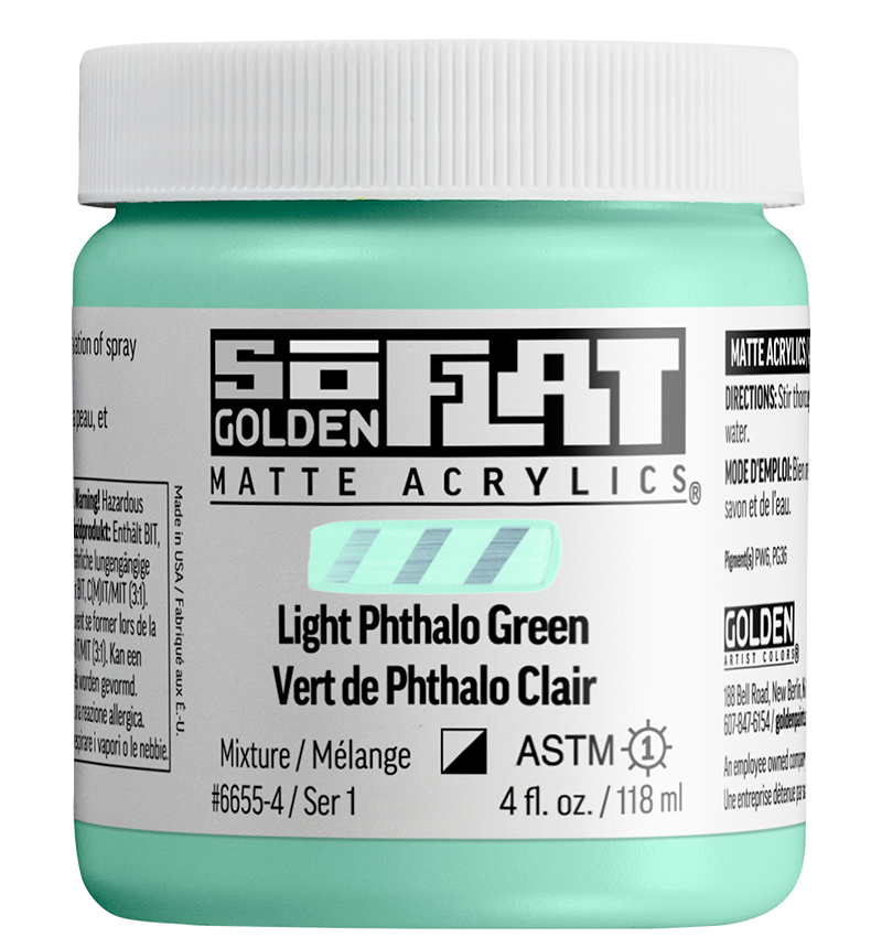 GOLDEN SoFlat Matte Acrylic - Light Phthalo Green, 4oz Jar