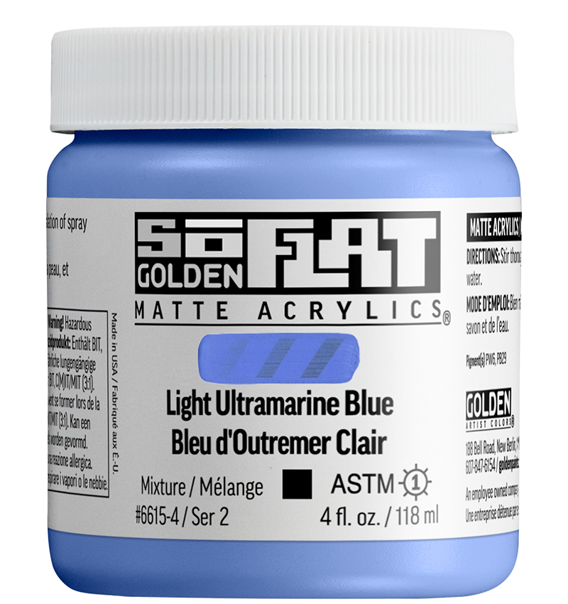 GOLDEN SoFlat Matte Acrylic - Light Ultramarine Blue, 4oz Jar