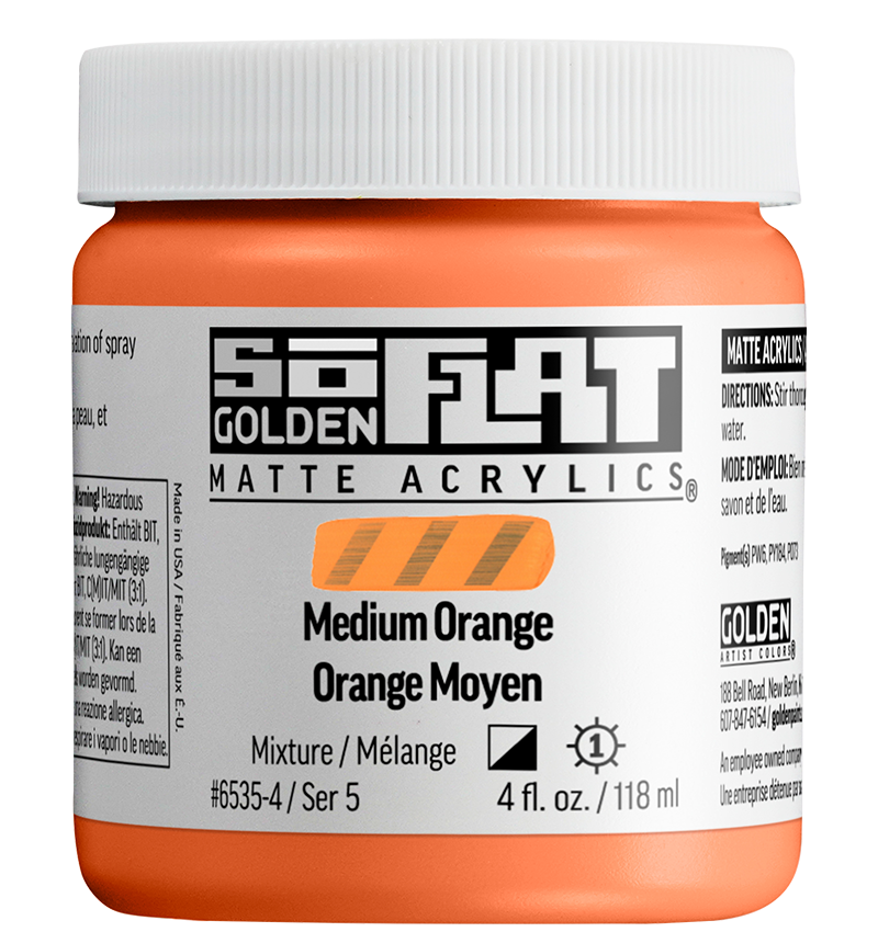GOLDEN SoFlat Matte Acrylic - Medium Orange, 4oz Jar