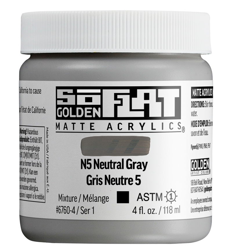 GOLDEN SoFlat Matte Acrylic - N5 Neutral Grey , 4oz Jar